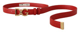 Red Leather Gold Metal Logo Buckle Belt