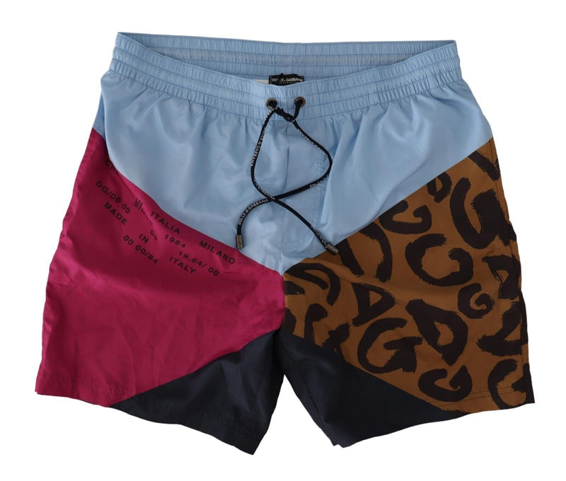 Multicolor Patchwork Boxer Swim Shorts Swimwear