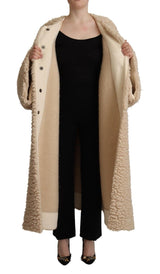 Beige Cashmere Wool Faux Fur Coat Jacket