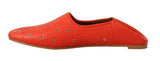 Orange Leather Eyelet Slides Flats Loafers Shoes