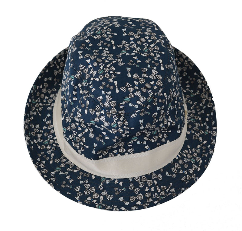 Blue White Cotton Bow Print Fedora Hat