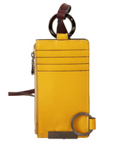 Yellow Leather Mini Slim Card Holder Neck Strap Wallet