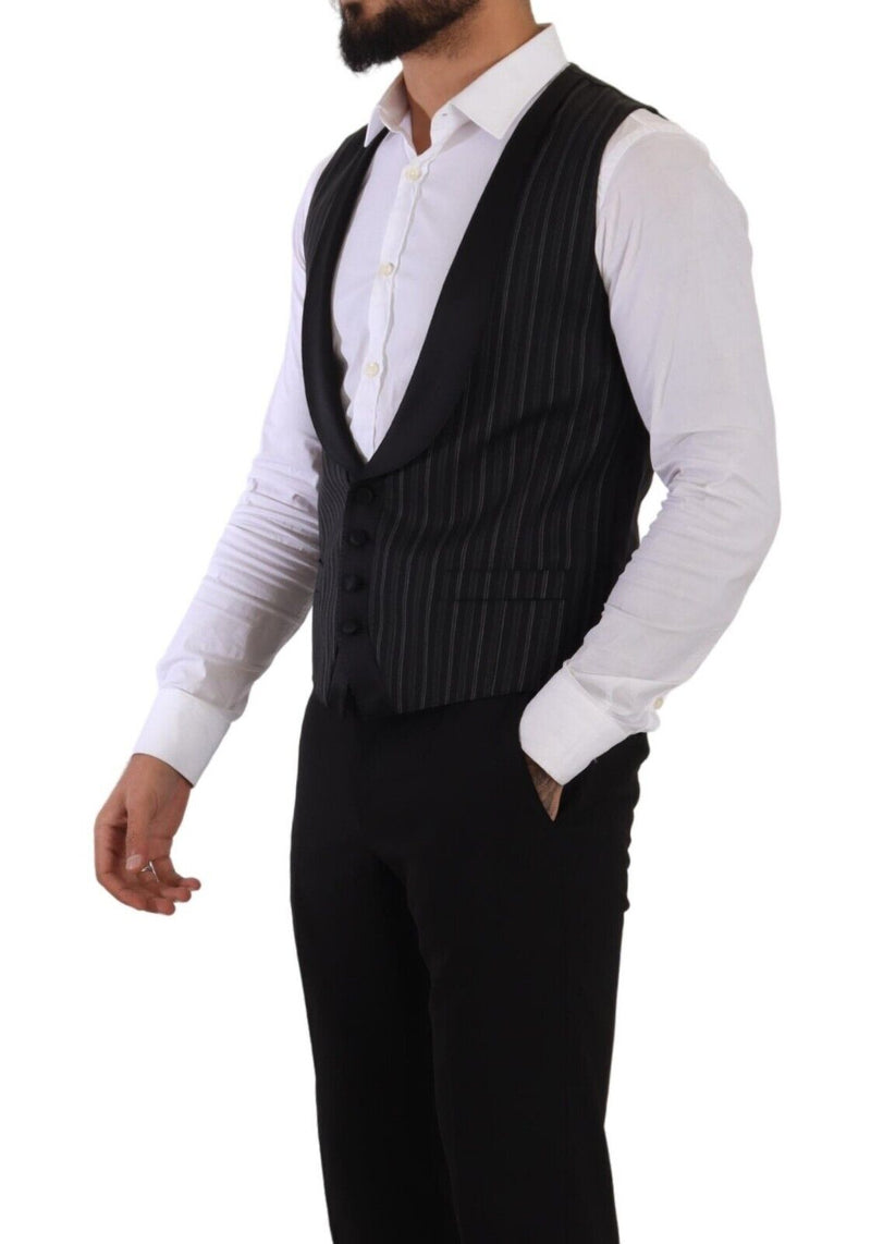 Black Striped Wool Silk Waistcoat Vest