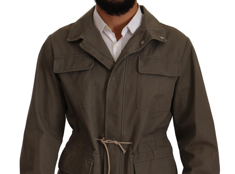 Gray Wool Full Zipper Windbreaker Men Coat Jacket