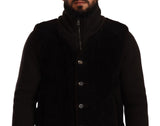 Black Leather Mens Turtle Neck Coat Jacket