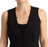 Black Button Down Sleeveless Vest Wool Top