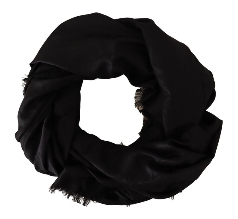 Black Silk Wool Fringes Wrap Shawl Scarf