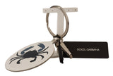 White Leather Crab Metal Silver Tone Keyring Keychain