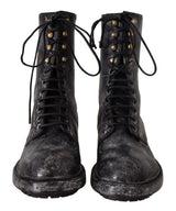 Black Leather Combat High Boots Shoes