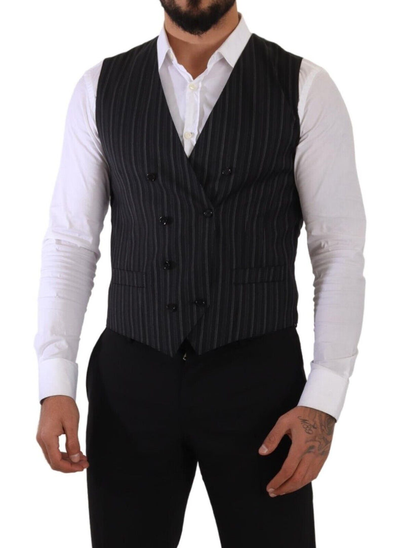 Gray Striped Double Breasted Waistcoat Vest