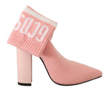 Pink Suede Logo Socks Block Heel Ankle Boots Shoes