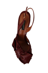 Bordeaux Leather Ankle Strap Heel Sandals Shoes
