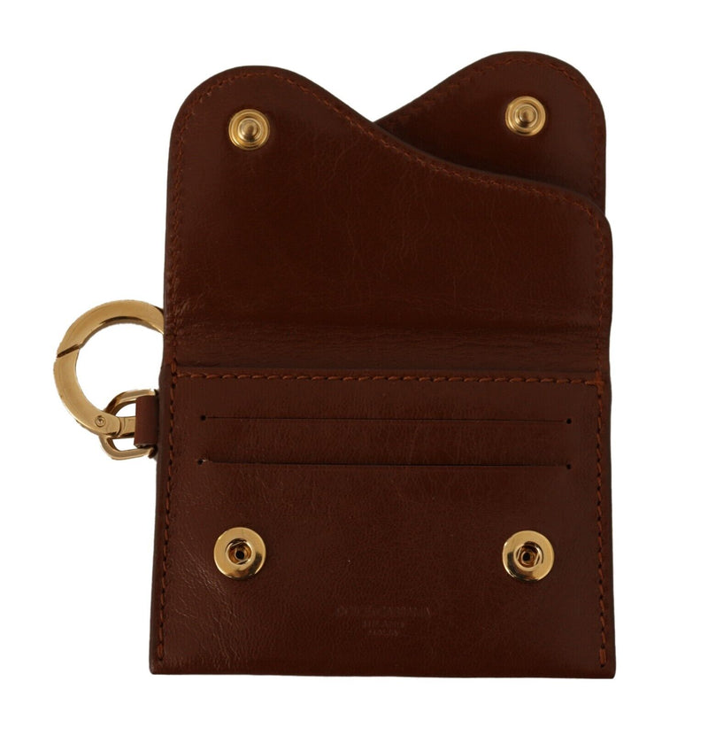 Brown Leather Mini Bifold DG Logo Keychain Wallet