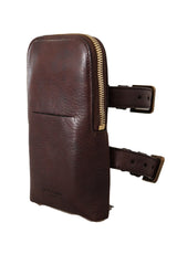 Brown Leather Purse Double Belt Strap Multi Kit Wallet