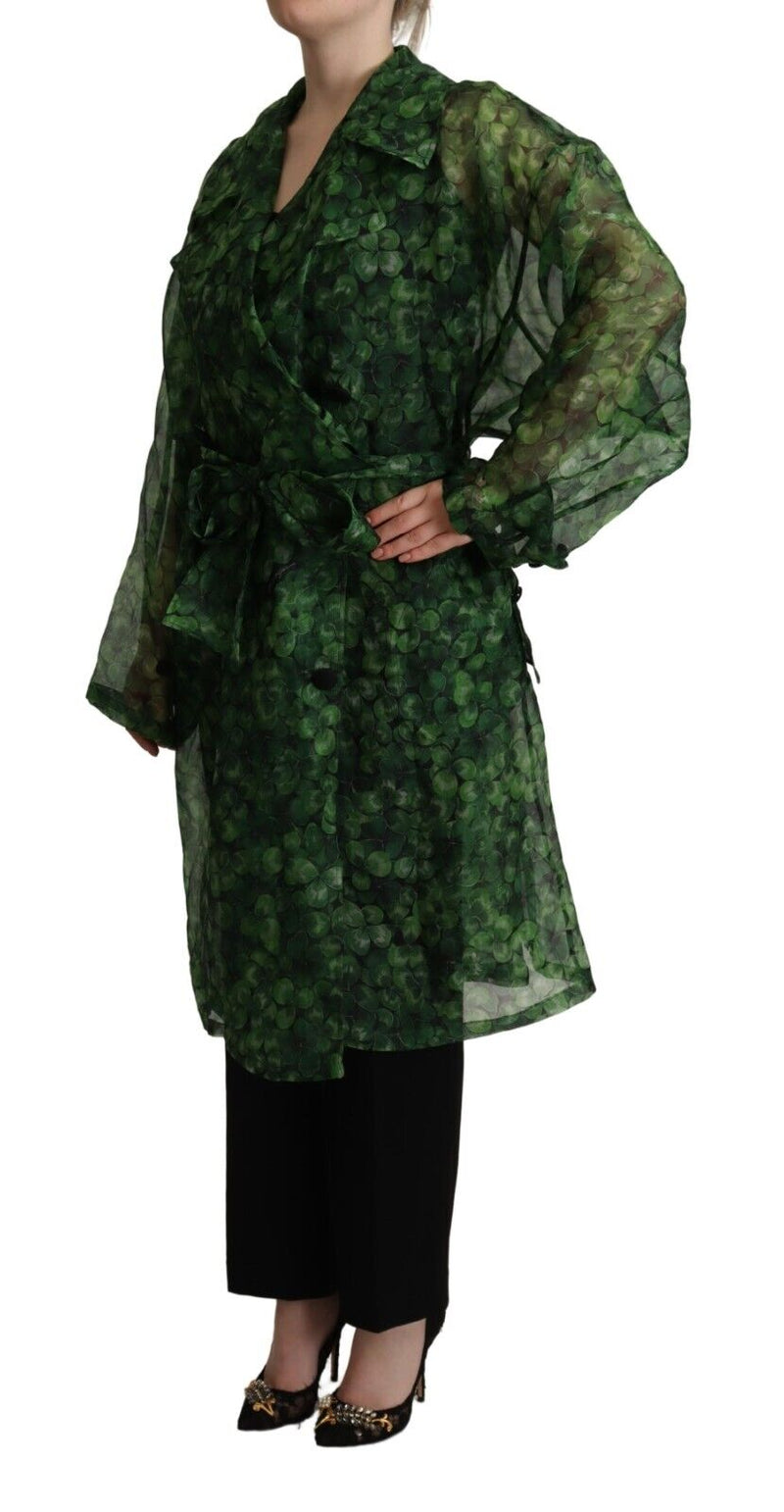 Green Leaves Silk Organza Belted Coat Jacket