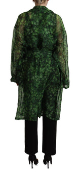Green Leaves Silk Organza Belted Coat Jacket