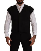 Black Wool Cotton Dress Waistcoat Vest