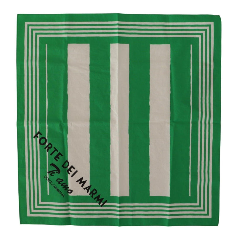 Green Striped Cotton Square Foulard Wrap Scarf