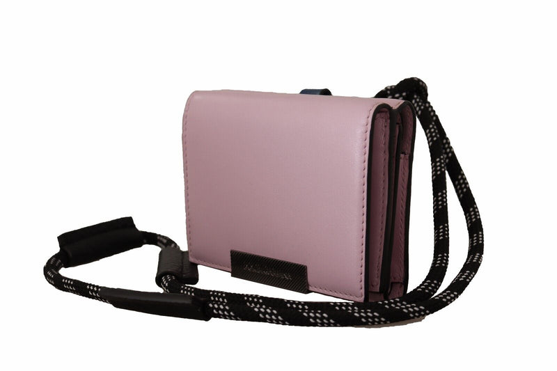 Pink Leather Mini Bifold Neck Strap Wallet