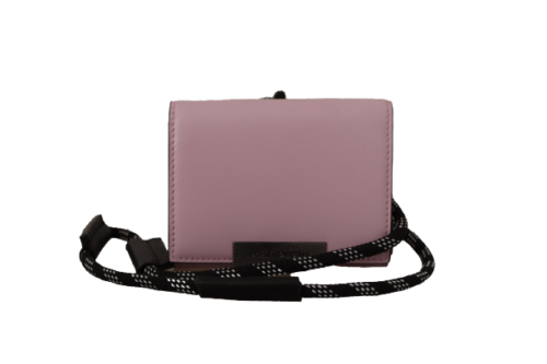Pink Leather Mini Bifold Neck Strap Wallet