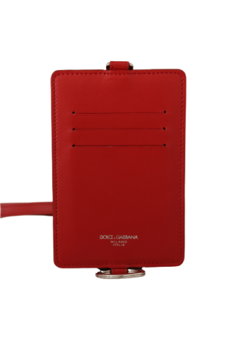 Red Leather Mini Slim Card Holder Neck Strap Wallet